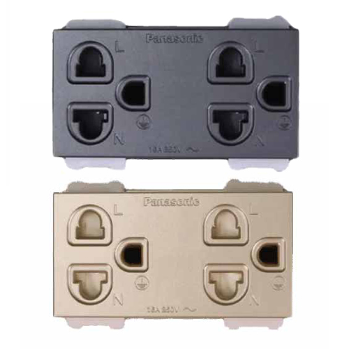 Ổ cắm đôi Panasonic Halumie WEV1582 có màn che và dây nối đất 16A
