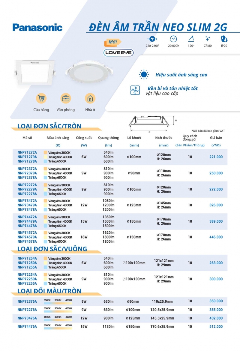 Đèn led âm trần 12W NNP73478A Panasonic