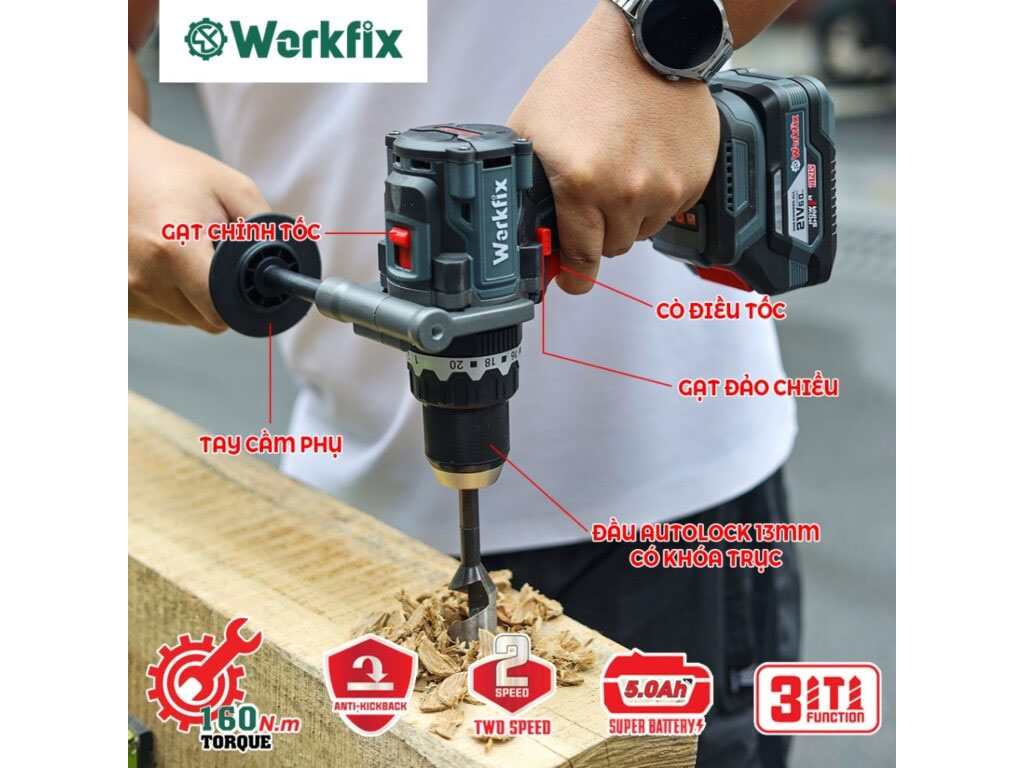 Máy khoan pin Workfix WF-ID160AK - 13mm