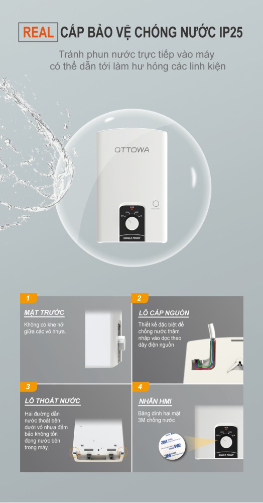 Máy nước nóng trực tiếp không có bơm trợ lực OTTOWA TC4502