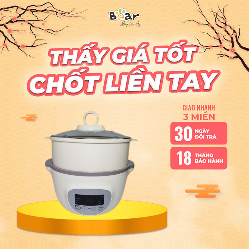 Nồi nấu cháo chậm Bear 1.6L Sube002