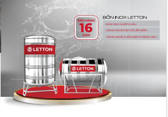 Bồn 1000L nằm inox Letton 18