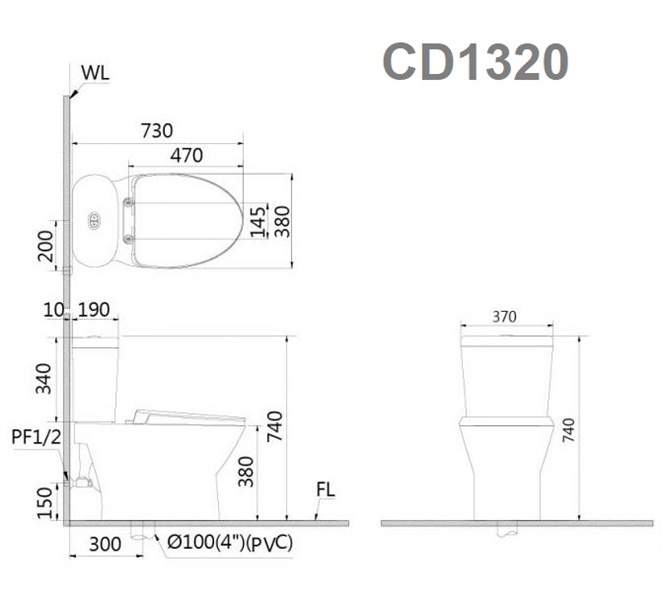 Bàn cầu 2 khối nắp rơi êm CD1320 CAESAR