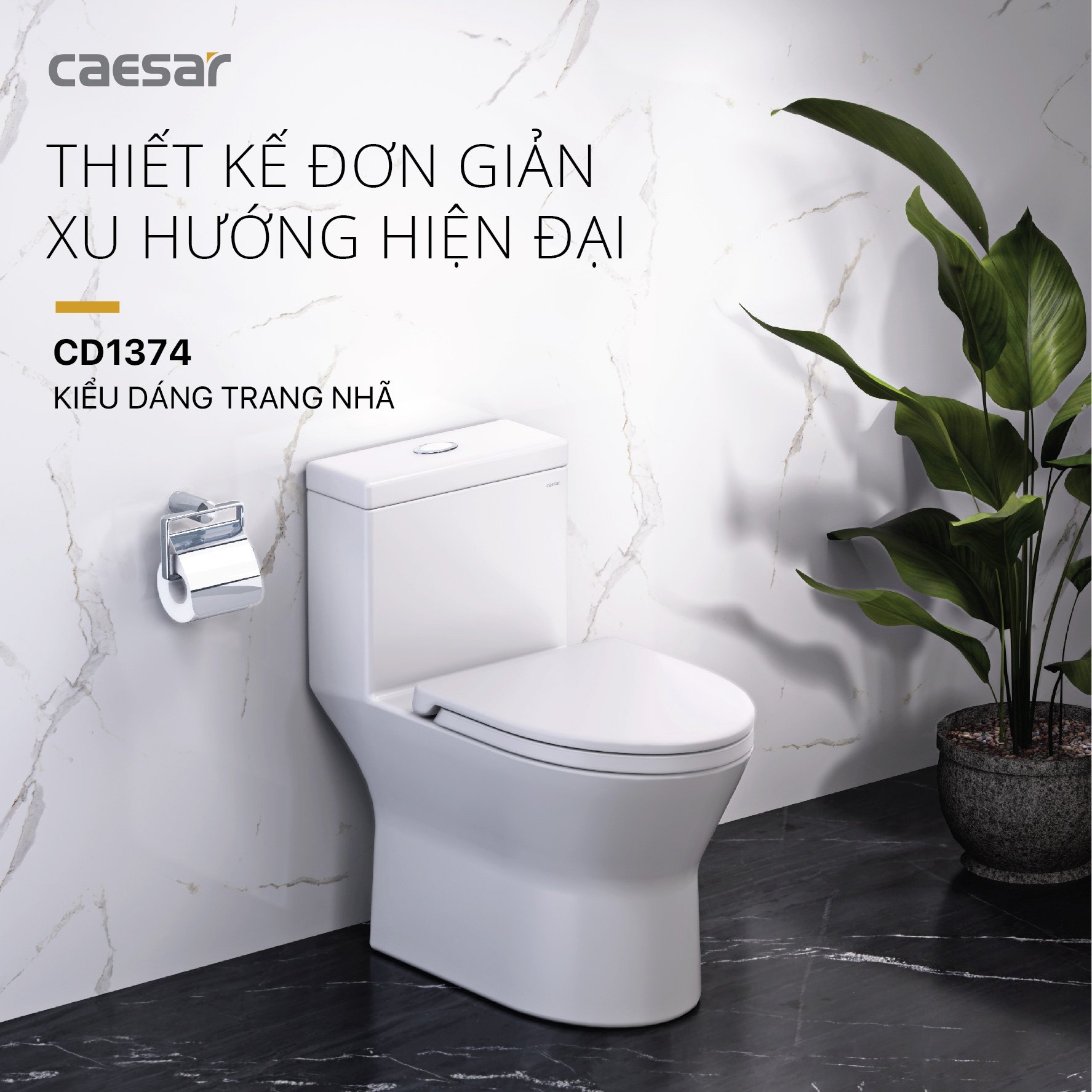 Bàn cầu liền khối nắp rơi êm C1374 CAESAR