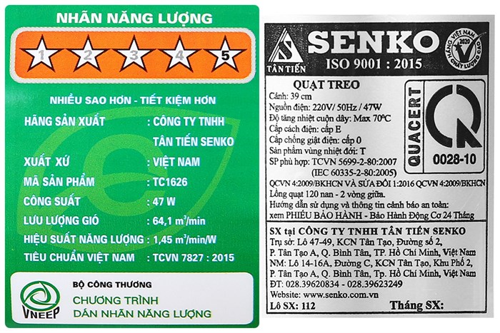 Quạt treo tường Senko 3 cánh TC1626 47W