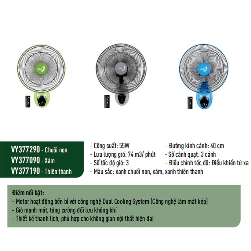 Quạt Treo Tường Asia VY377192 Mới (Remote) - Màu Thiên Thanh