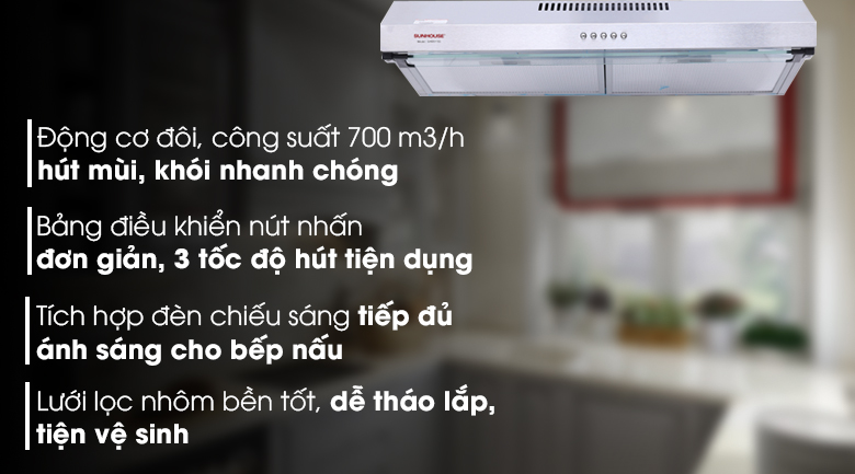 Máy hút mùi âm tủ Sunhouse SHB6118I