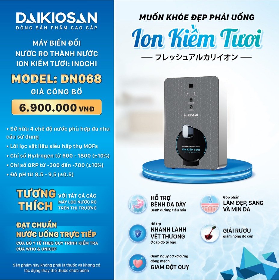 Máy biến đổi nước RO thành nước Ion kiềm tươi Daikiosan DN068