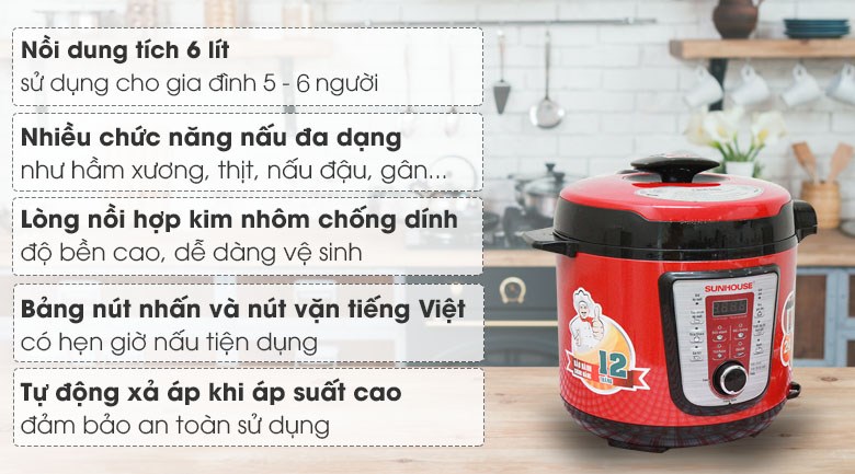 Nồi áp suất điện Sunhouse SHD 1767 6 lít