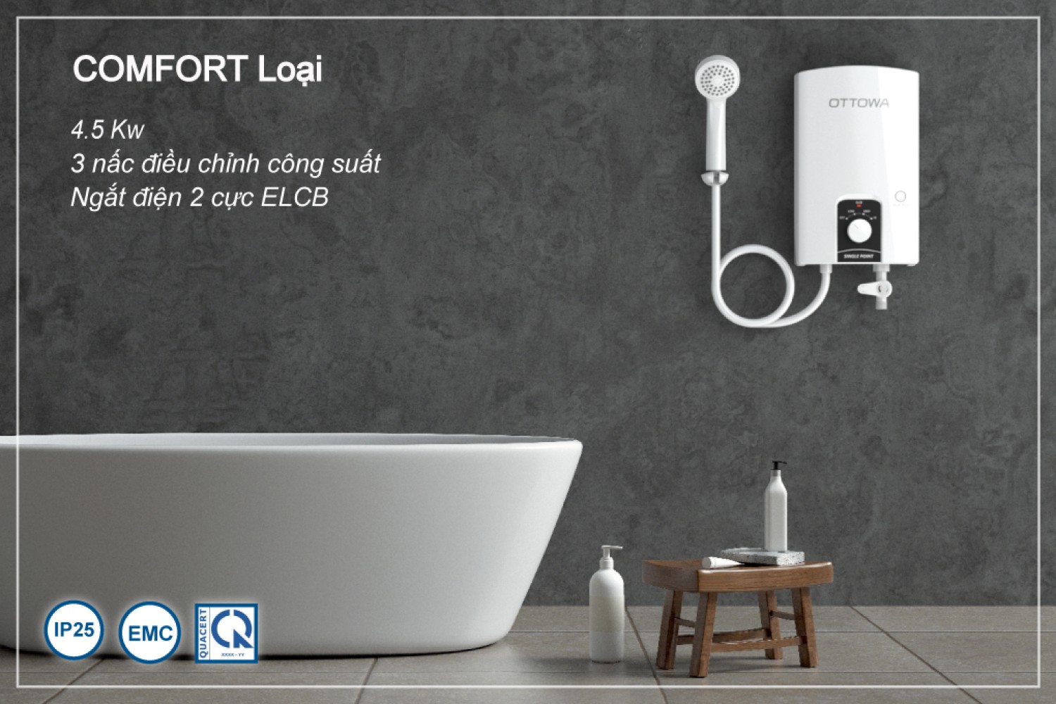 Máy nước nóng trực tiếp không có bơm trợ lực OTTOWA TC4502