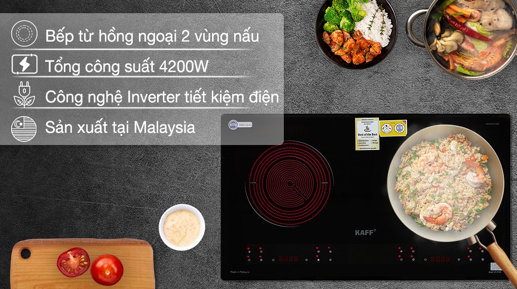 KF-073IC Bếp âm kính 01 từ + 01 hồng ngoại KAFF