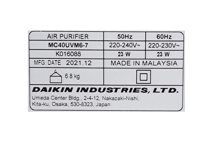 Máy lọc không khí Daikin MC40UVM6-7 23W