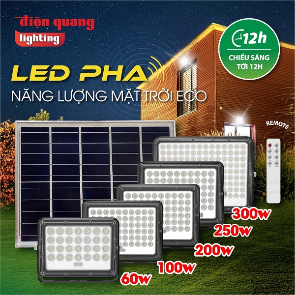 Đèn Chiếu Pha Ánh Sáng Trắng Năng Lượng Mặt Trời Điện Quang solar 100W (V01)