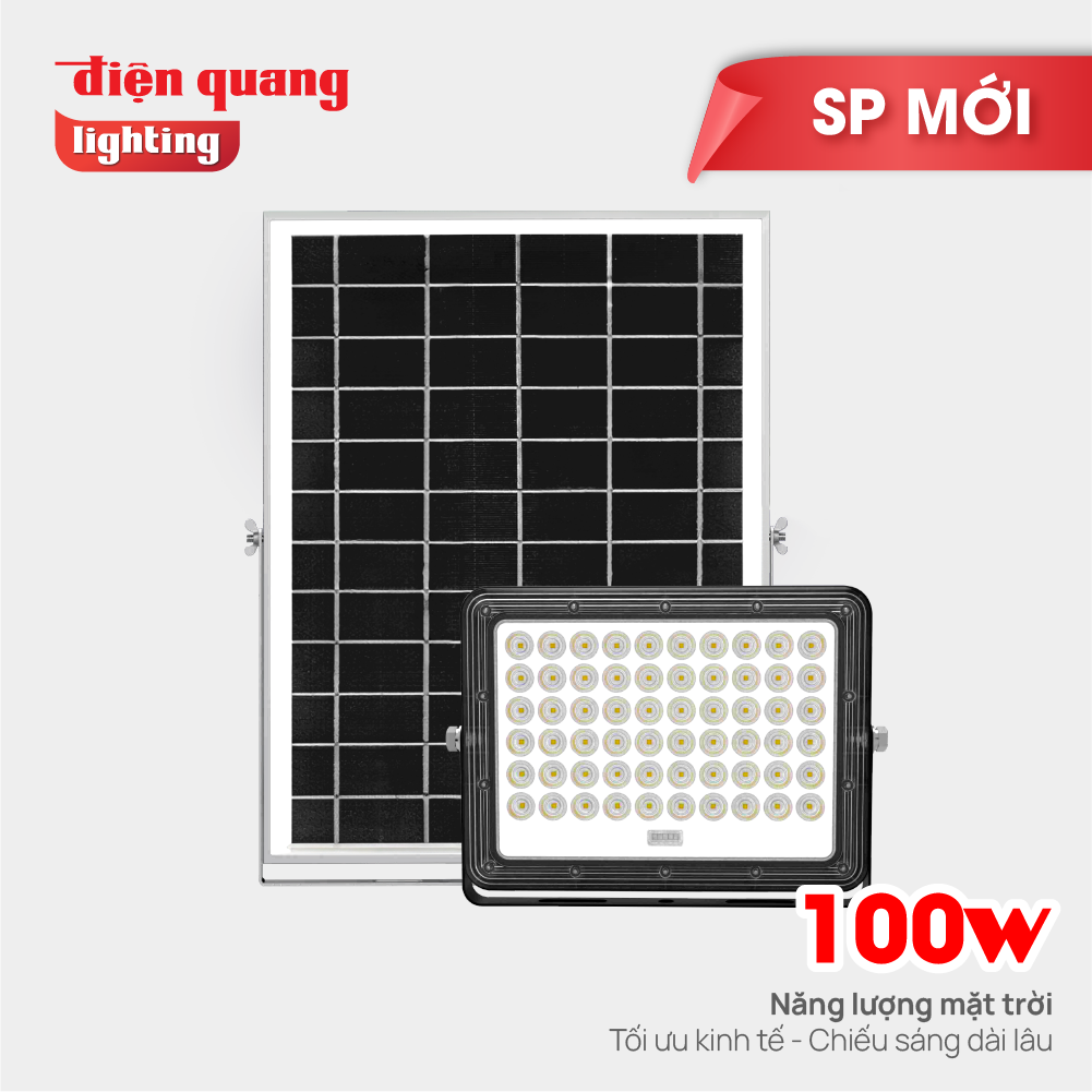 Đèn Chiếu Pha Ánh Sáng Trắng Năng Lượng Mặt Trời Điện Quang solar 100W (V01)