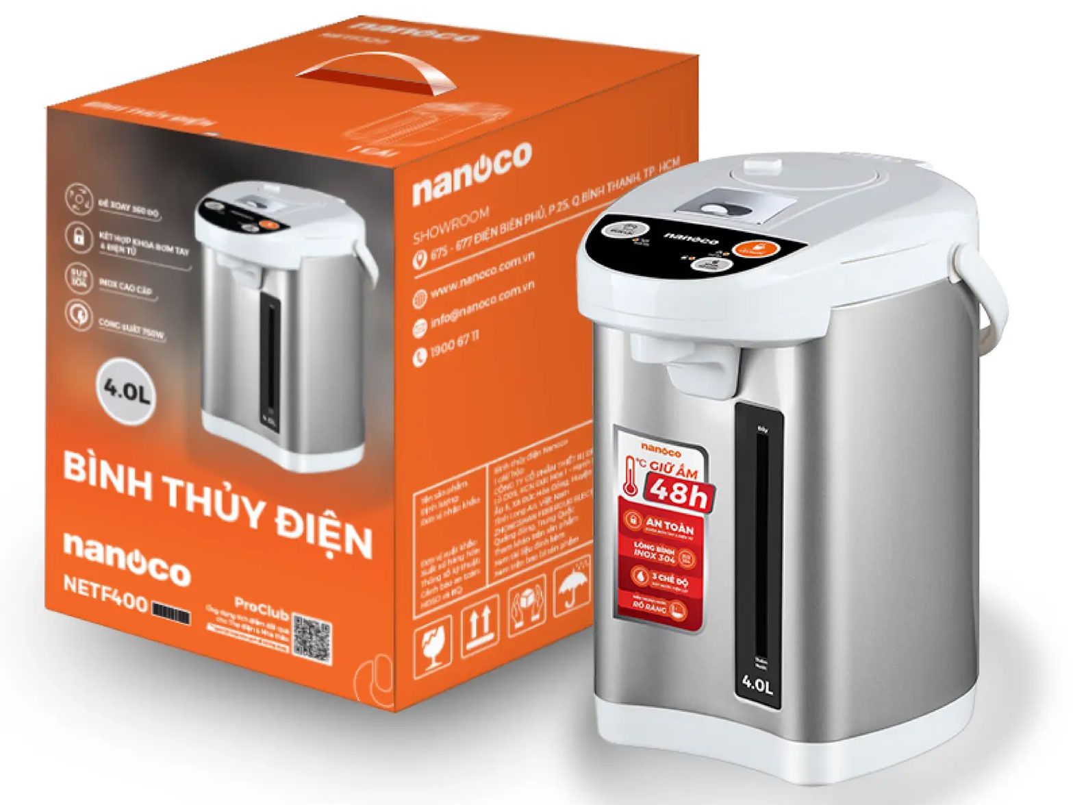 Bình thủy điện Nanoco NETF400 - 4 lít