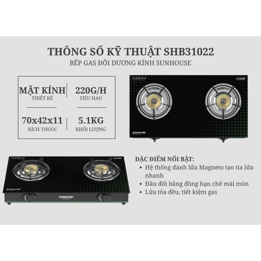 Bếp gas dương kính Sunhouse SHB31022-V