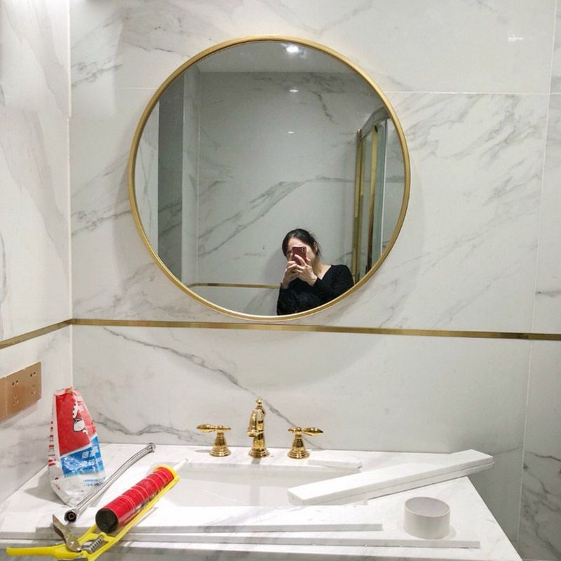 Gương tròn D50 viền nhôm vàng DKT