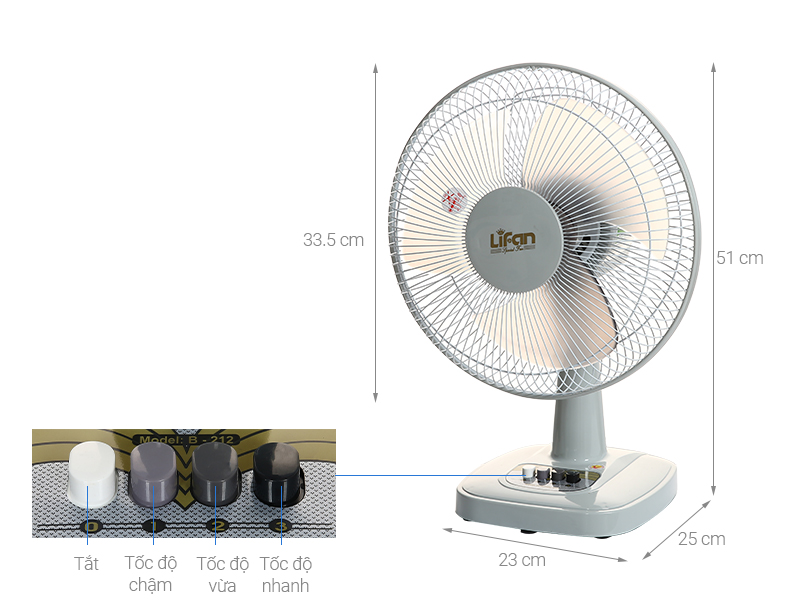 Quạt bàn Lifan 3 cánh B-212 35W