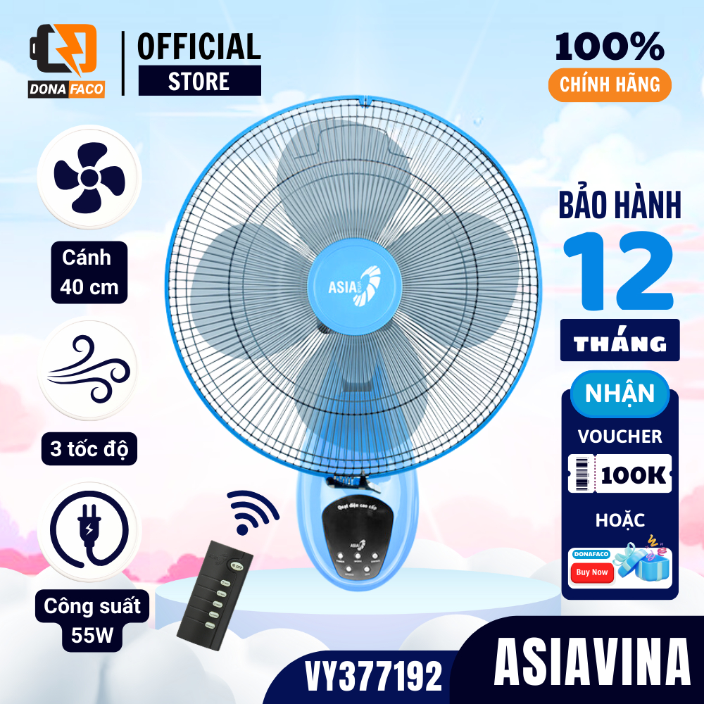 Quạt Treo Tường Asia VY377192 Mới (Remote) - Màu Thiên Thanh