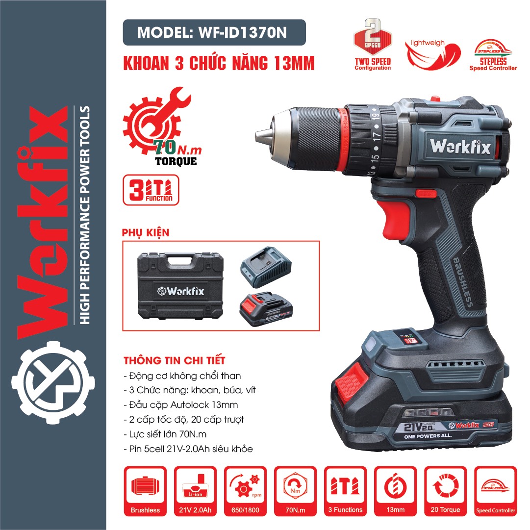 Máy Khoan 13mm Workfix WF-ID1370N