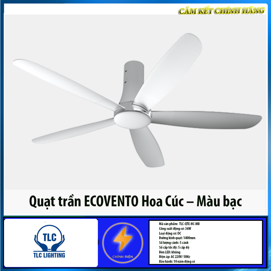 Quạt trần TLC ECOVENTO Hoa Cúc Màu bạc