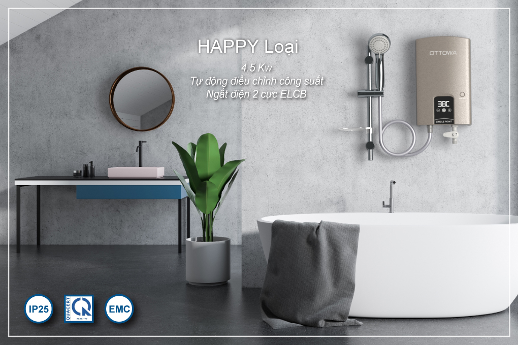 Máy nước nóng trực tiếp Ottowa TH4502 (Không có bơm trợ lực)