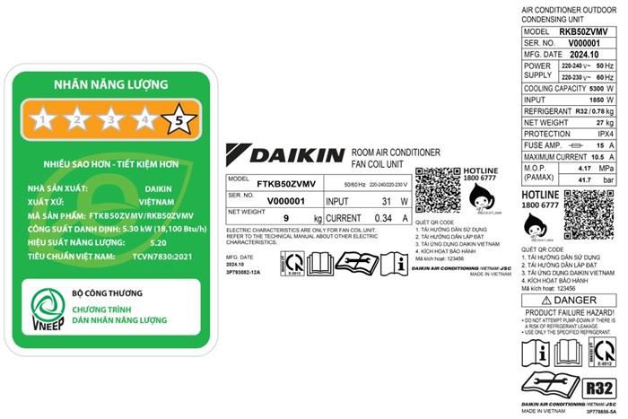 Máy lạnh Daikin Inverter 2 HP FTKB50ZVMV