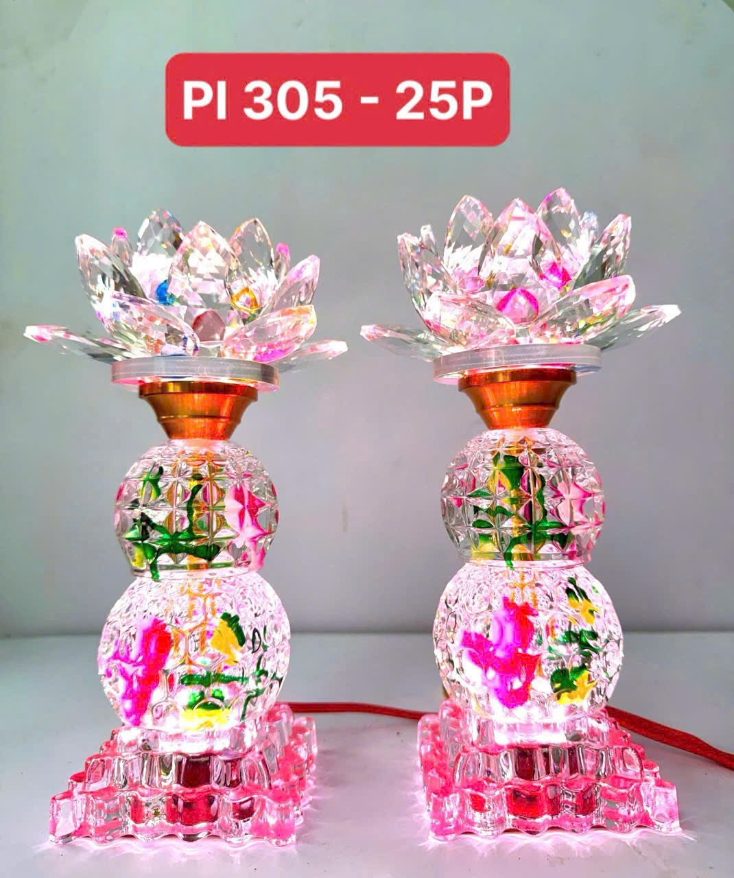 Đèn thờ pha lê hoa sen cao cấp PL 305 - 25P