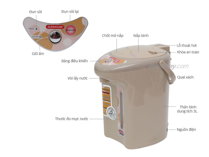 Bình thủy điện Sunhouse SH 1530 3.0 lít