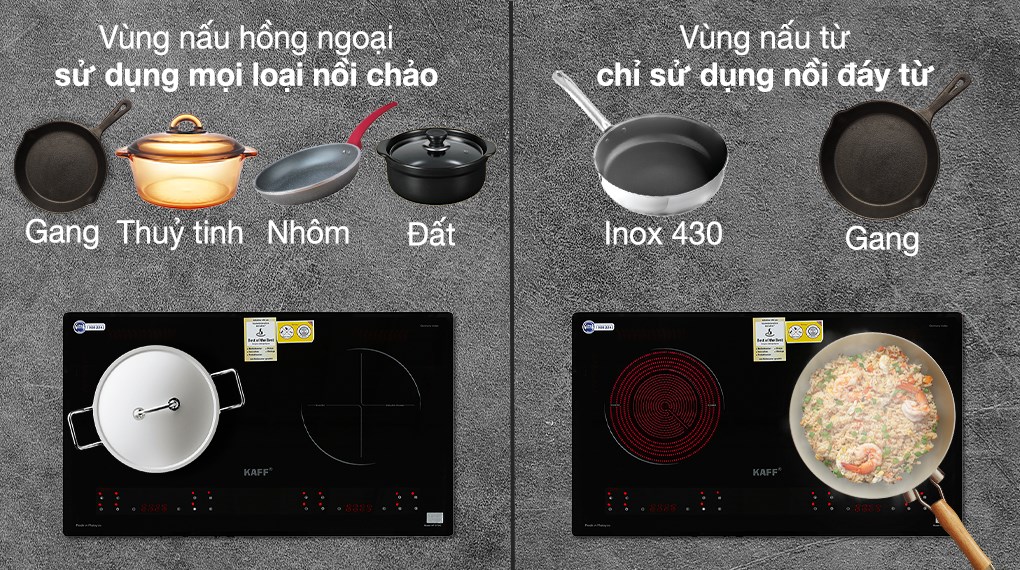 KF-073IC Bếp âm kính 01 từ + 01 hồng ngoại KAFF
