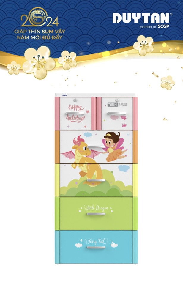 Tủ nhựa Duy Tân Tabi-L 5 ngăn (đa sắc, Rồng và bé gái)