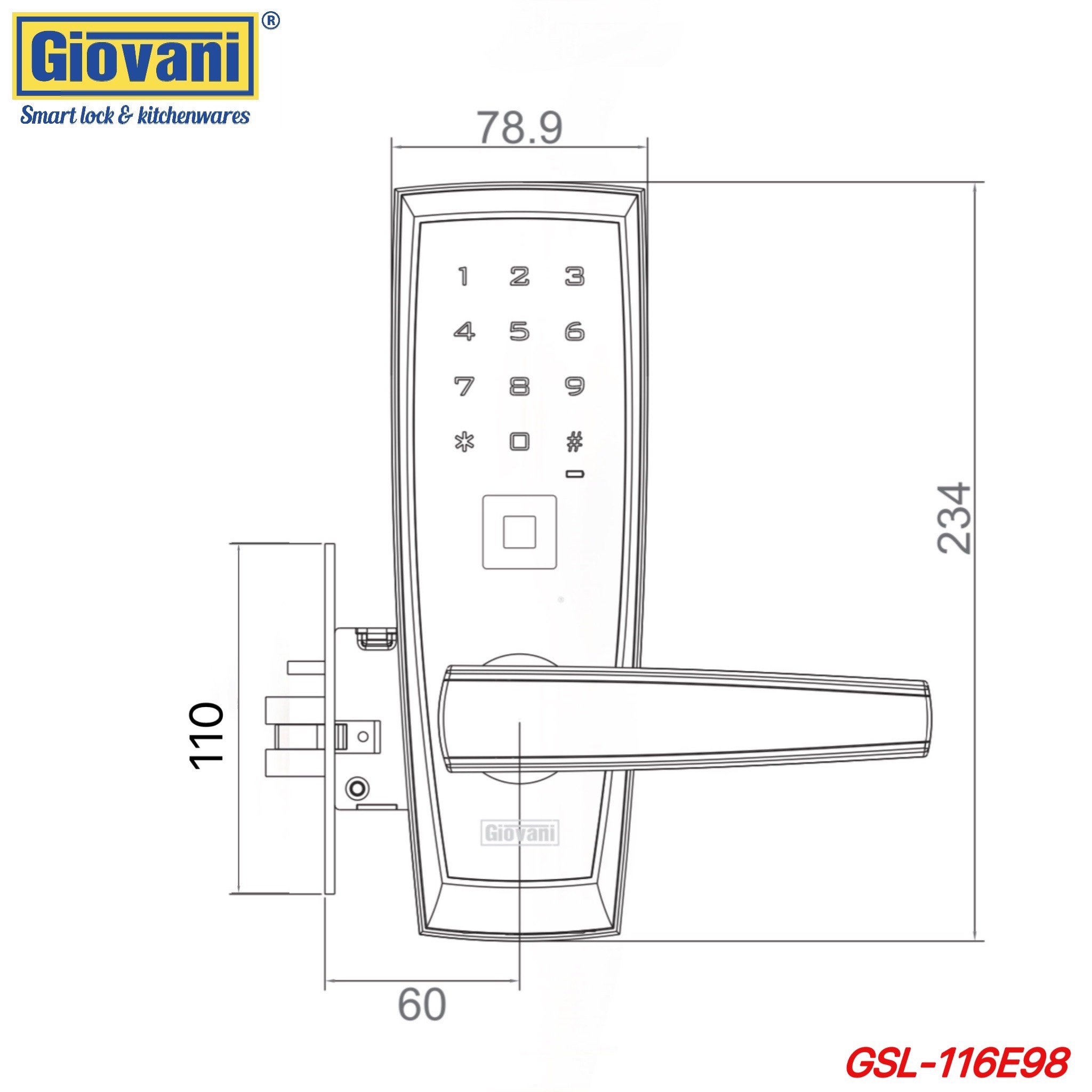 KHÓA VÂN TAY THÔNG MINH GIOVANI GSL-116E98C