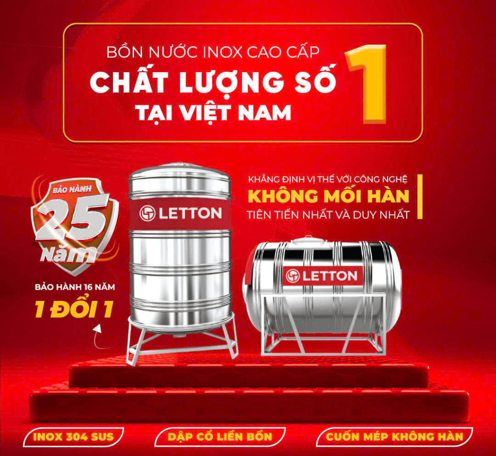 Bồn 1000L nằm inox Letton 18