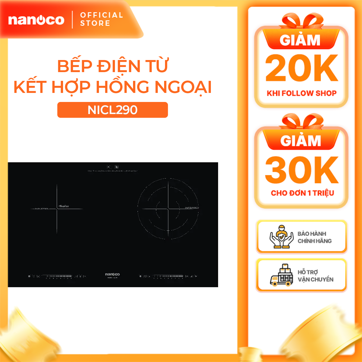 Bếp điện cảm ứng kết hợp từ - hồng ngoại Nanoco model NICL290