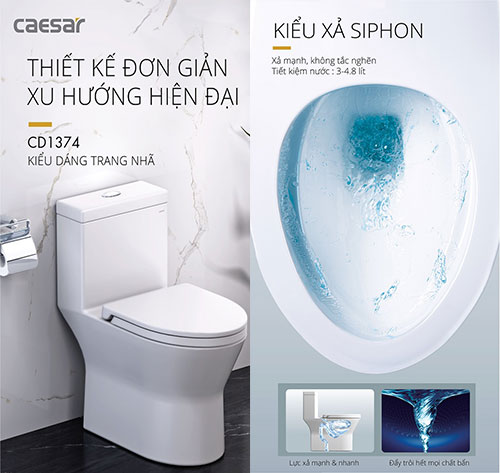 Bàn cầu liền khối nắp rơi êm C1374 CAESAR