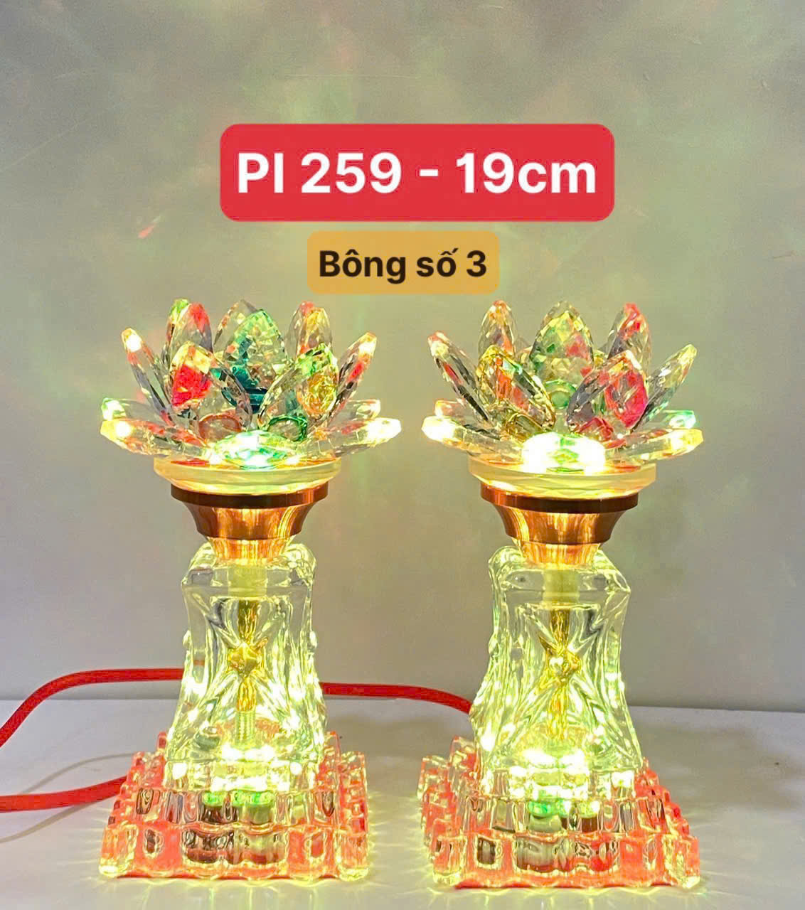 Đèn thờ pha lê hoa sen cao cấp PI 259 - 19cm