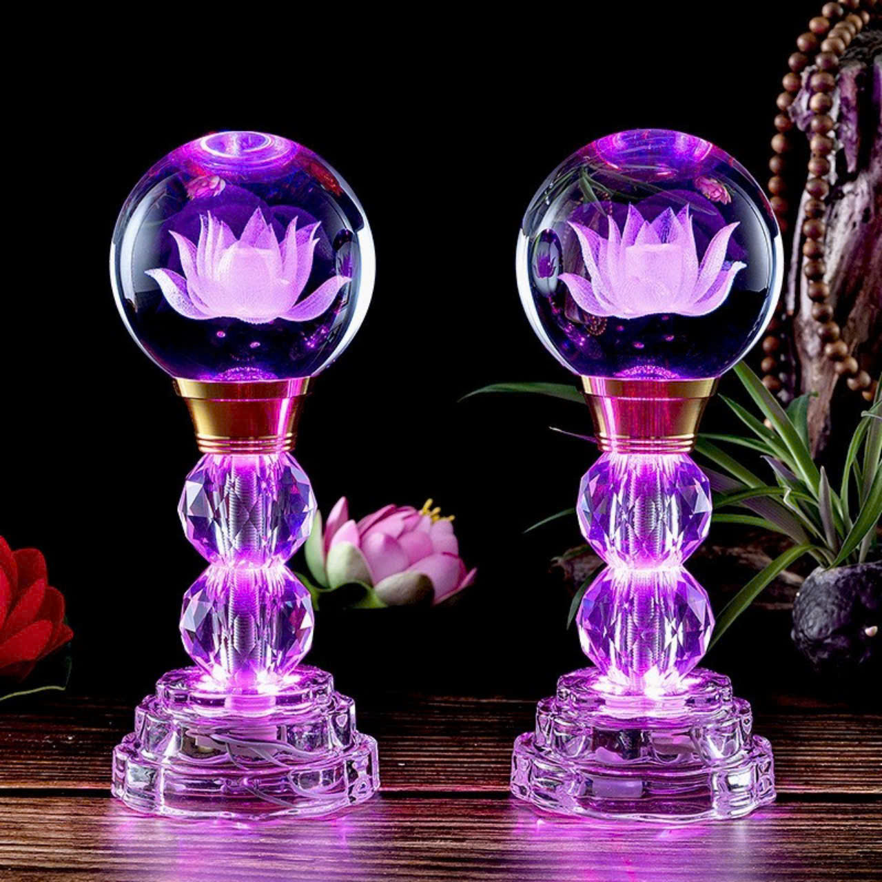 Đèn thờ pha lê quả cầu pha lê nguyên khối