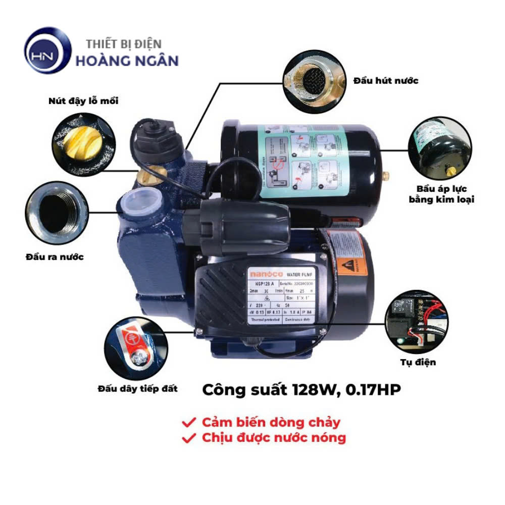 Máy bơm tăng áp nước nóng Nanoco NCPS128-A (128W)