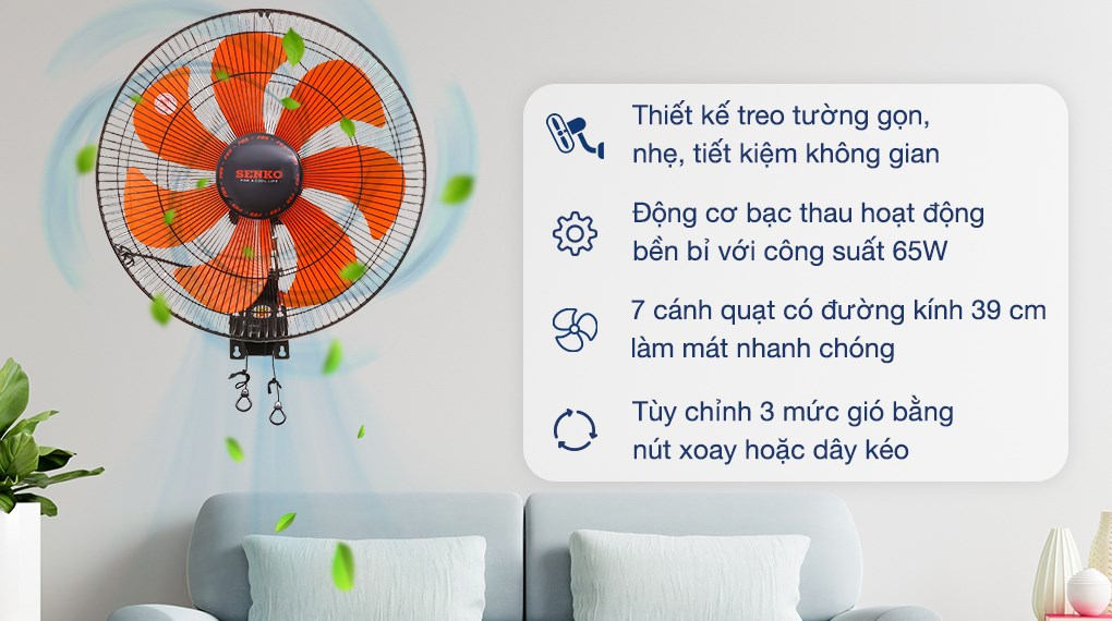 Quạt treo tường Senko 7 cánh TC1622 65W