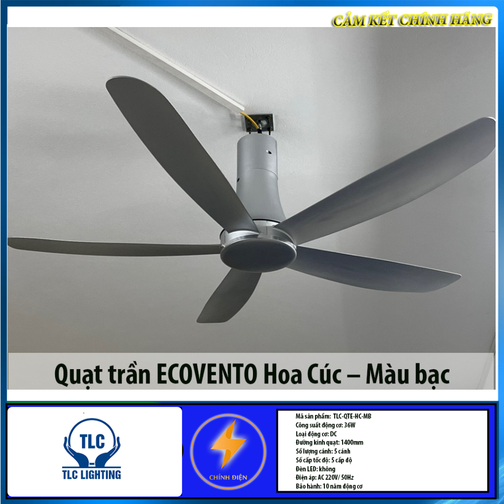 Quạt trần TLC ECOVENTO Hoa Cúc Màu bạc