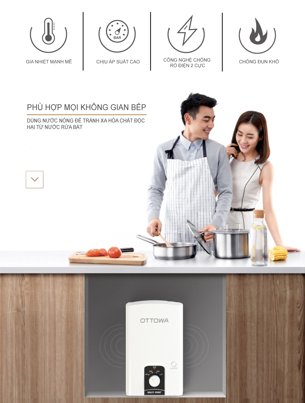 Máy nước nóng trực tiếp không có bơm trợ lực OTTOWA TM5502