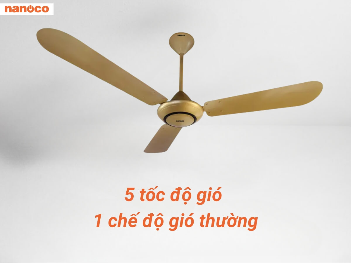 Quạt trần Nanoco NCF5631-GOS 3 Cánh, Ti dài 30cm, Màu Vàng