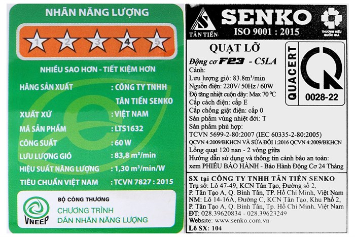 Quạt lửng Senko 5 cánh LTS1632 60W