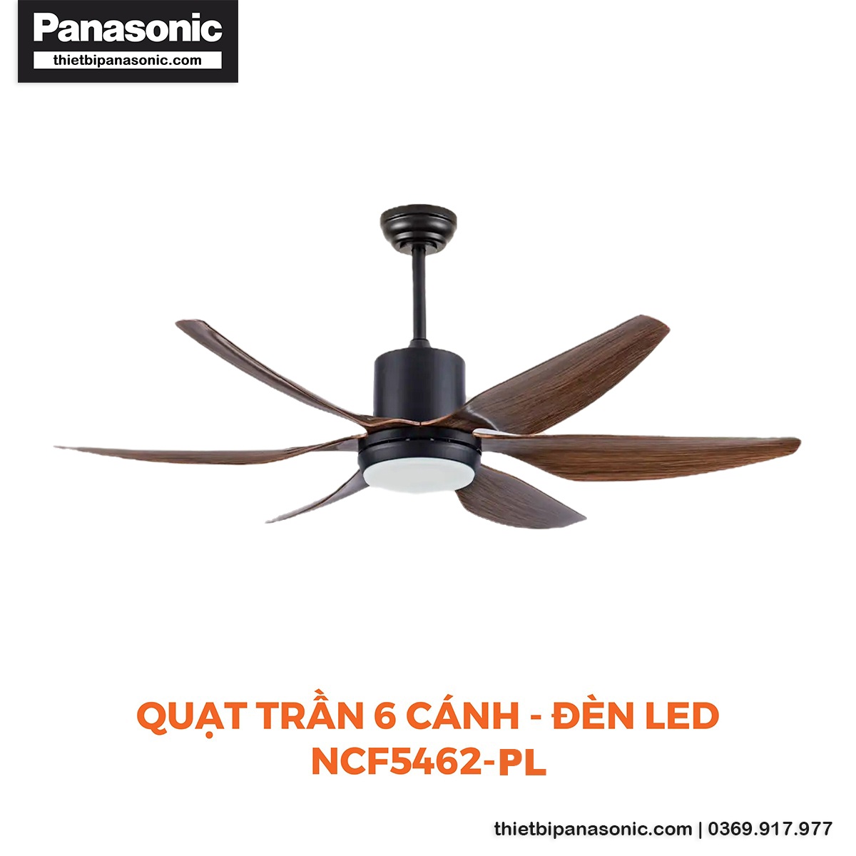 Quạt trần Nanoco NCF5462-PL 6 cánh, có đèn, màu vân gỗ