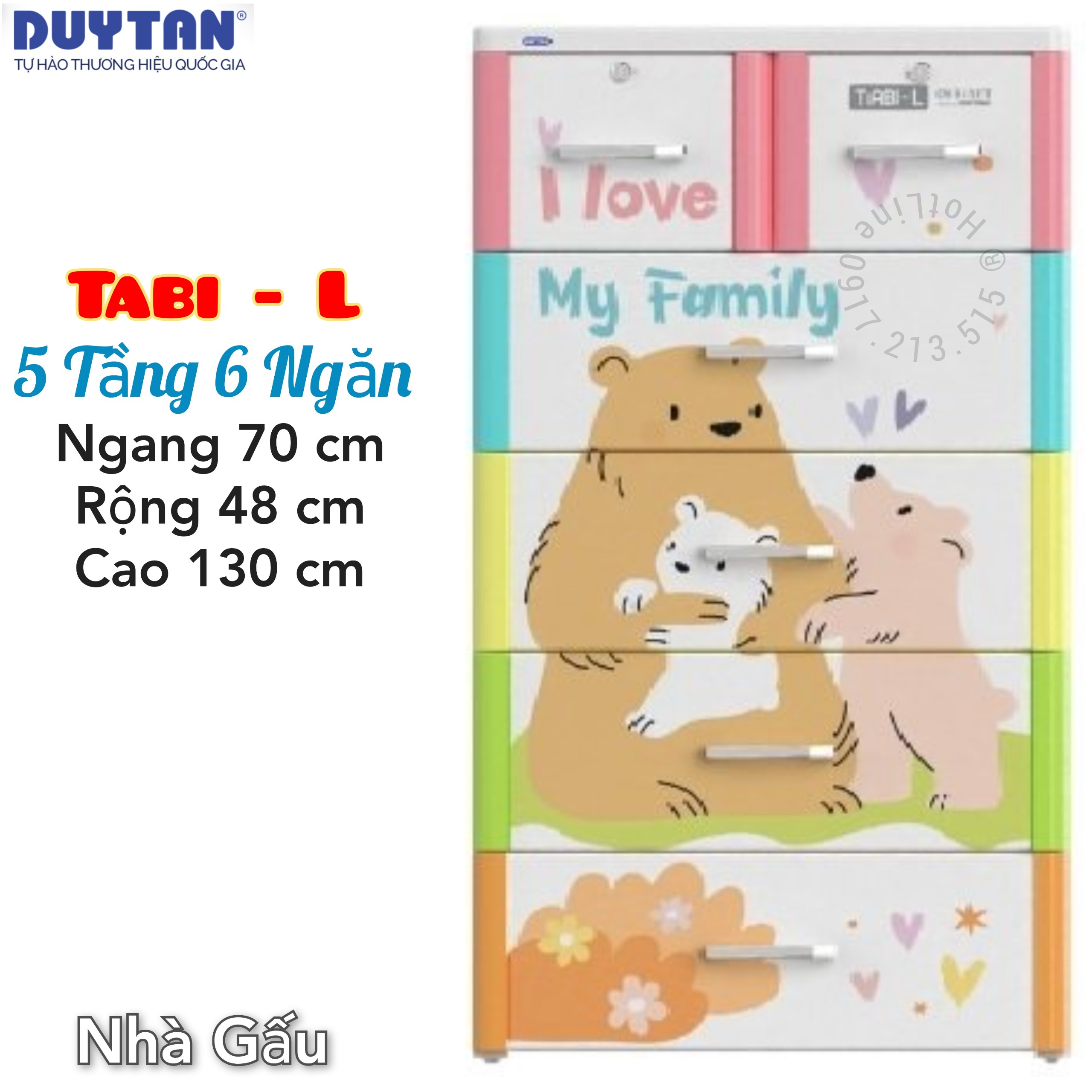 Tủ nhựa Duy Tân Tabi-L 5 ngăn (gia đình Gấu)