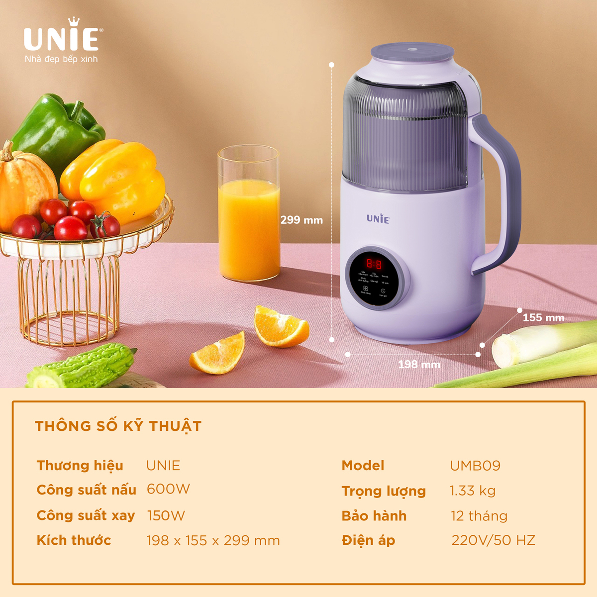 Máy làm sữa hạt UNIE UMB09