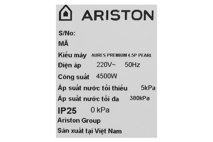 Máy nước nóng trực tiếp Ariston 4500W AURES PREMIUM 4.5P PEARL