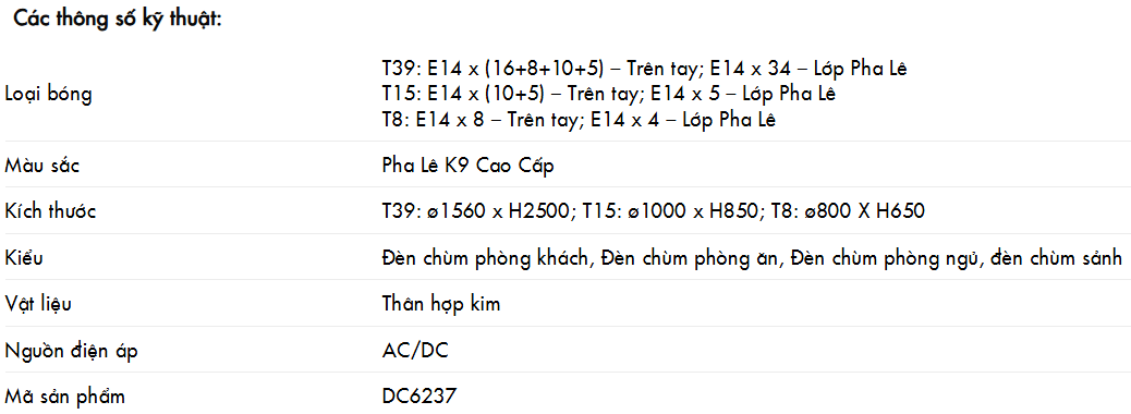 Đèn pha lê K9 cao cấp DC6237T15