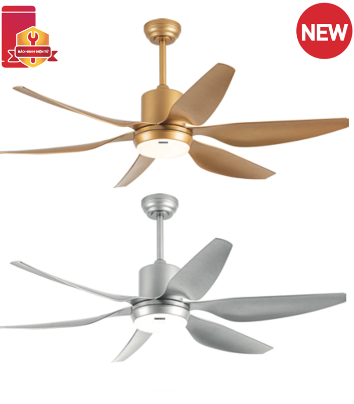 Quạt trần Nanoco NCF5462-SL 6 cánh, có đèn, màu bạc