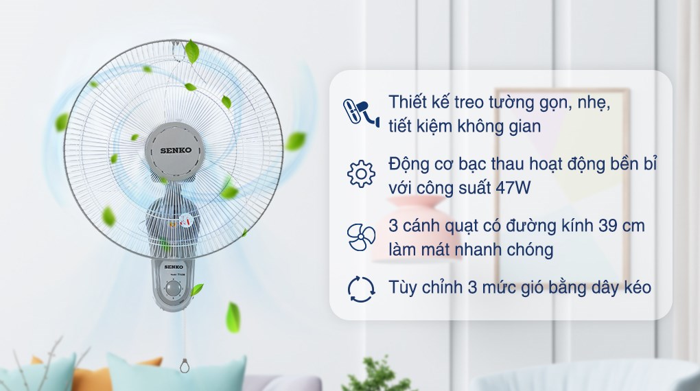 Quạt treo tường Senko 3 cánh T1680 47W